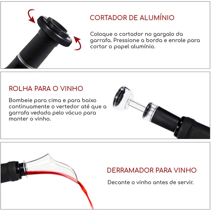 Abridor de Vinhos Elétrico Portátil + 3 Brindes Exclusivos